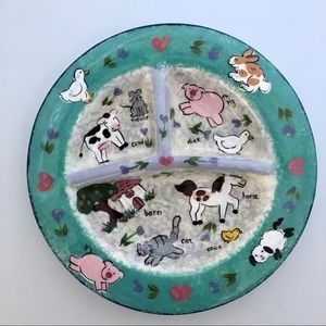 Lesal Ceramic 8 3/4” Feeding Bowl Baby’s Farm Animals & Hearts. Beautiful piece